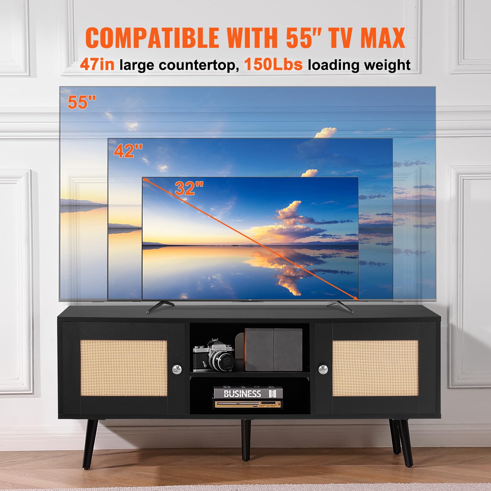 Foto 4 pulgar | Soporte De Tv Vevor Rattan Para Tv De 55 Pulgadas Con Estantes Ajustables - Venta Internacional.