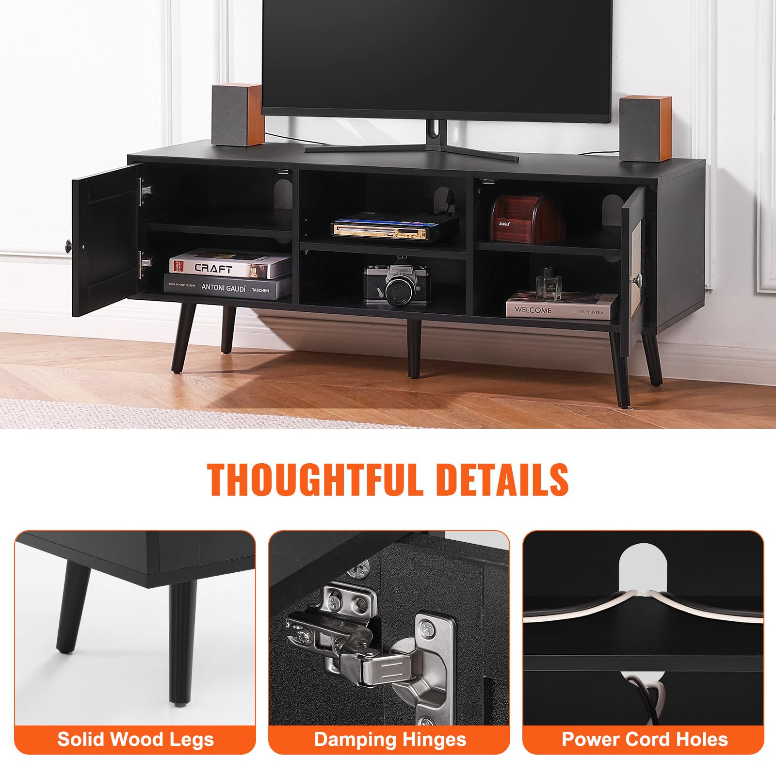 Foto 6 pulgar | Soporte De Tv Vevor Rattan Para Tv De 55 Pulgadas Con Estantes Ajustables - Venta Internacional.