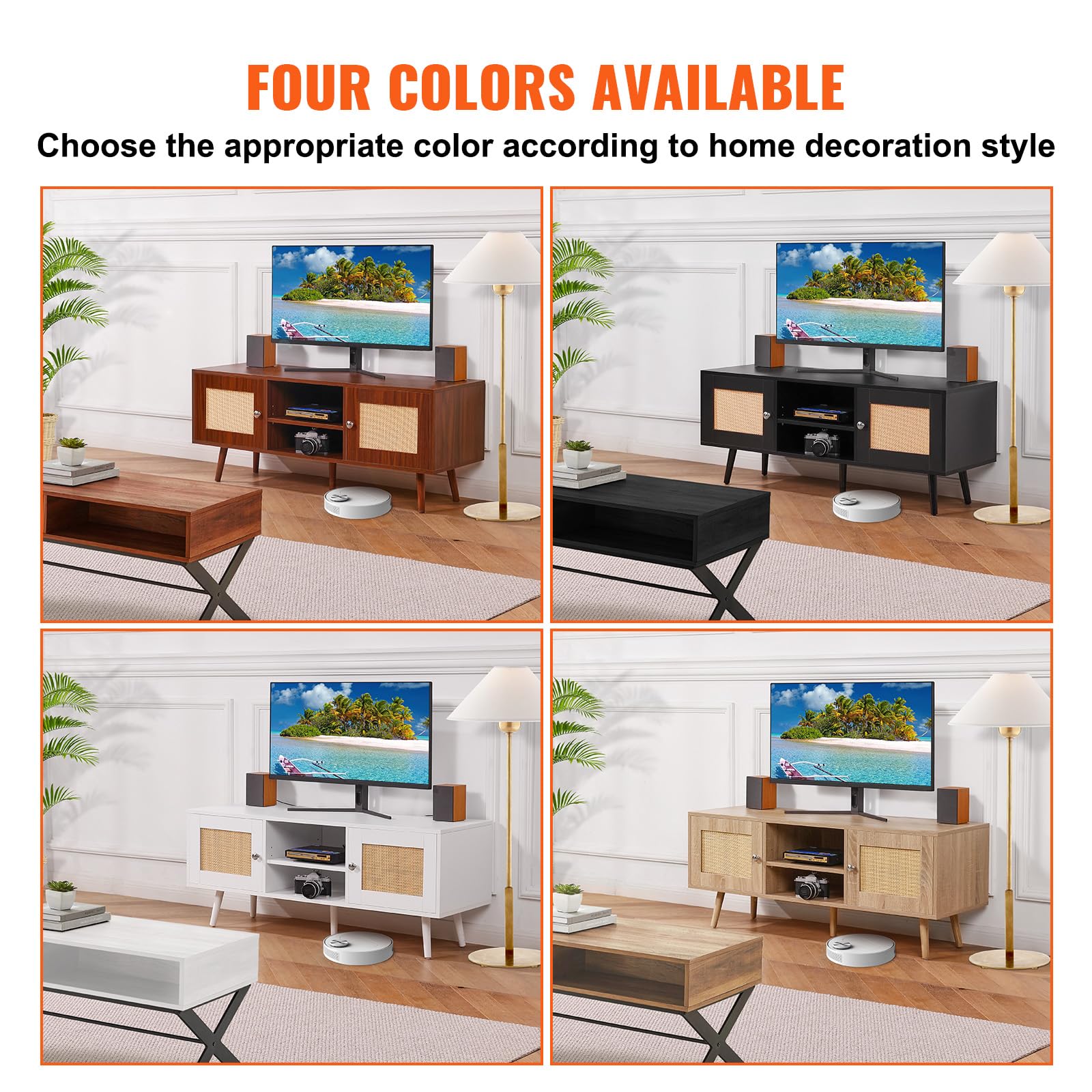 Foto 7 pulgar | Soporte De Tv Vevor Rattan Para Tv De 55 Pulgadas Con Estantes Ajustables - Venta Internacional.