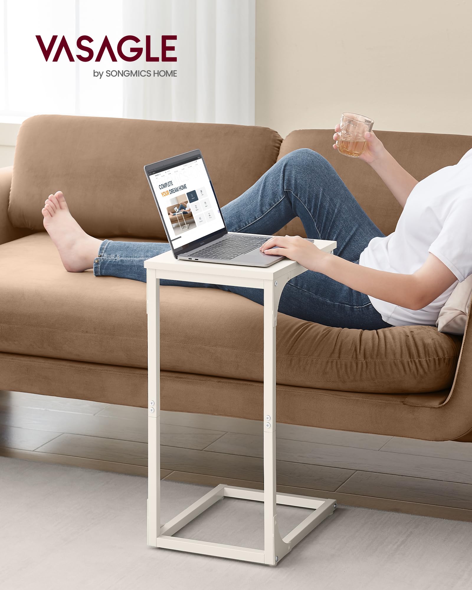 Foto 4 pulgar | Mesa Auxiliar Vasagle En Forma De C Para Sofá, Sala De Estar, Color Blanco Crema - Venta Internacional.
