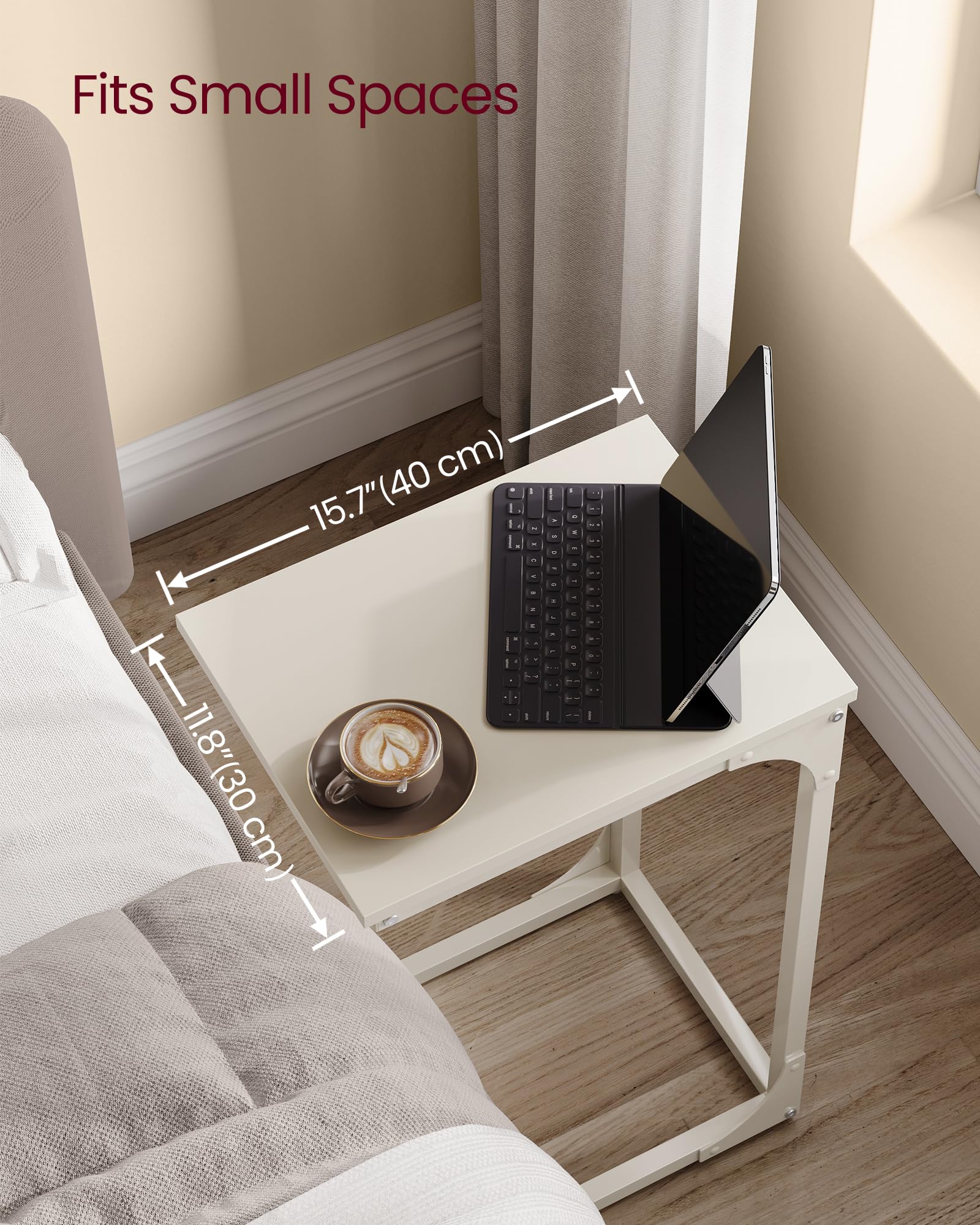 Foto 4 | Mesa Auxiliar Vasagle En Forma De C Para Sofá, Sala De Estar, Color Blanco Crema - Venta Internacional.