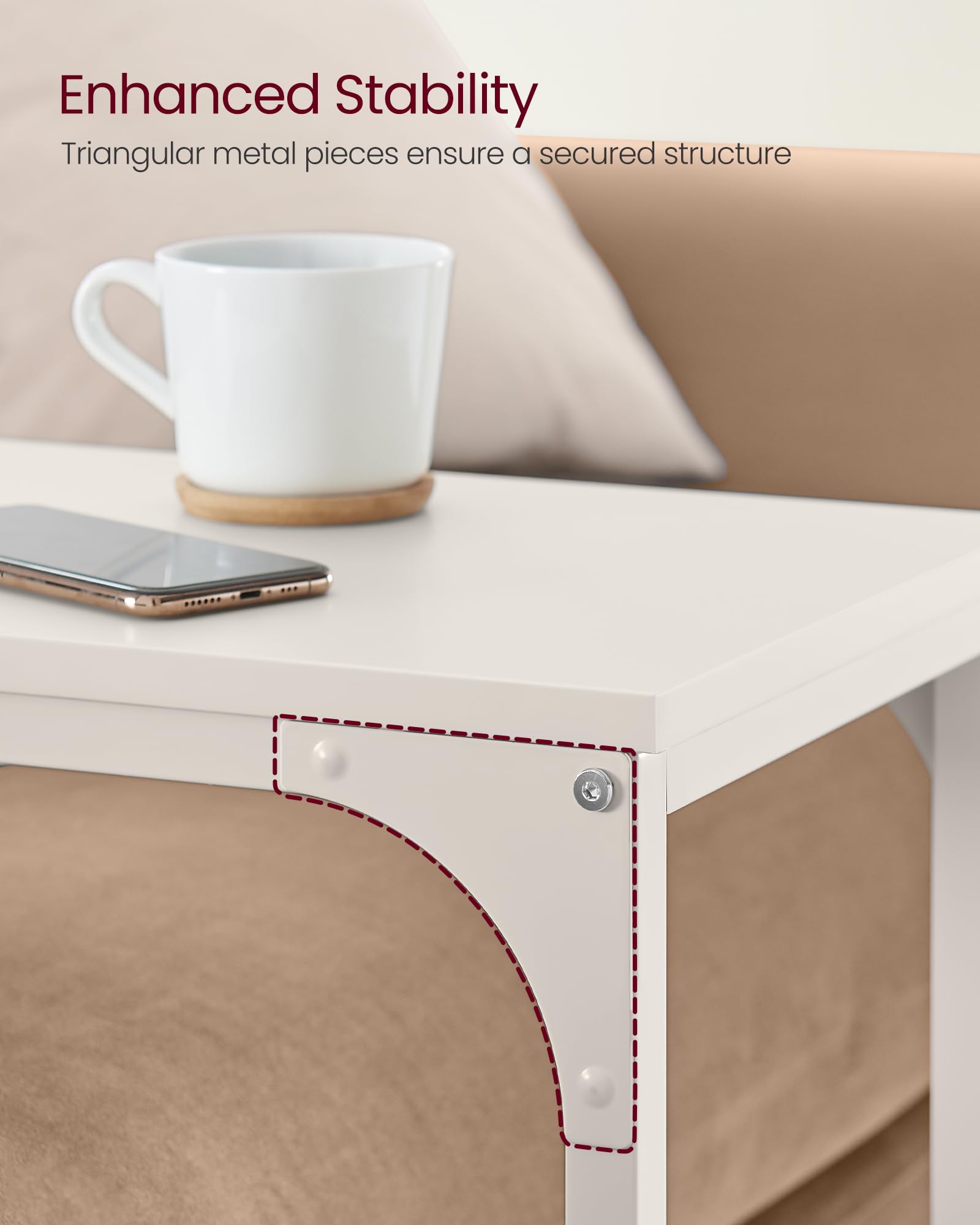 Foto 6 pulgar | Mesa Auxiliar Vasagle En Forma De C Para Sofá, Sala De Estar, Color Blanco Crema - Venta Internacional.