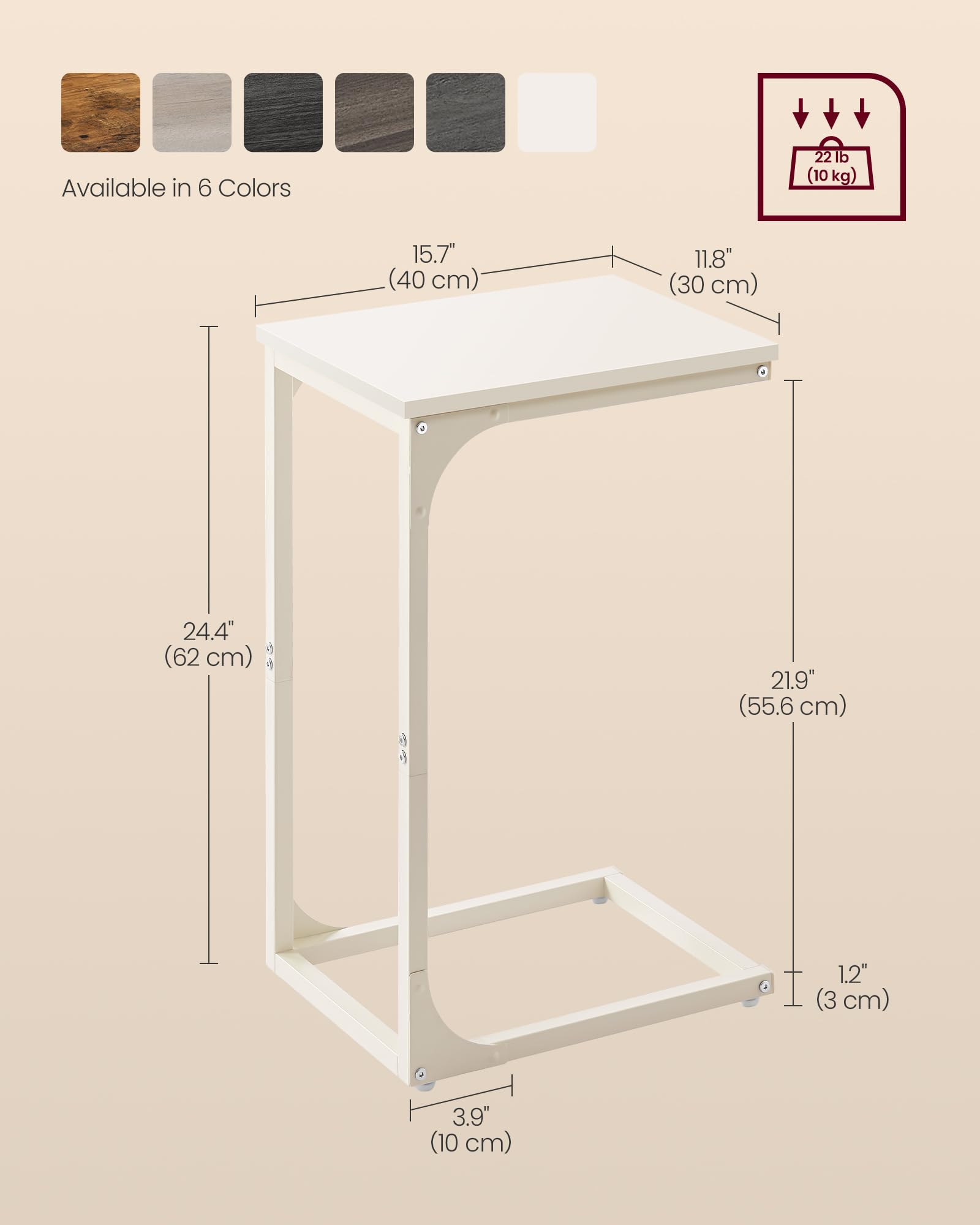 Foto 7 pulgar | Mesa Auxiliar Vasagle En Forma De C Para Sofá, Sala De Estar, Color Blanco Crema - Venta Internacional.