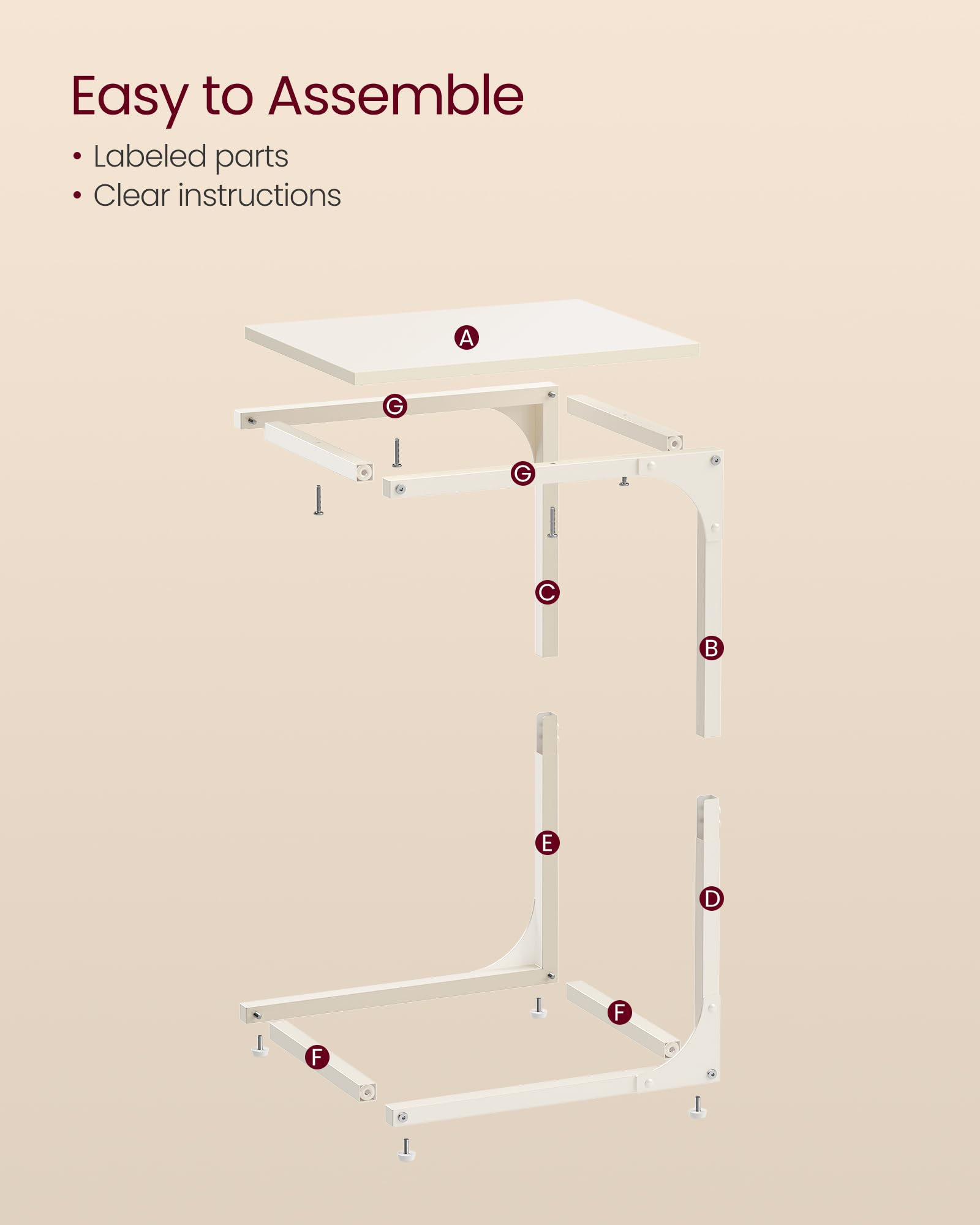Foto 7 | Mesa Auxiliar Vasagle En Forma De C Para Sofá, Sala De Estar, Color Blanco Crema - Venta Internacional.