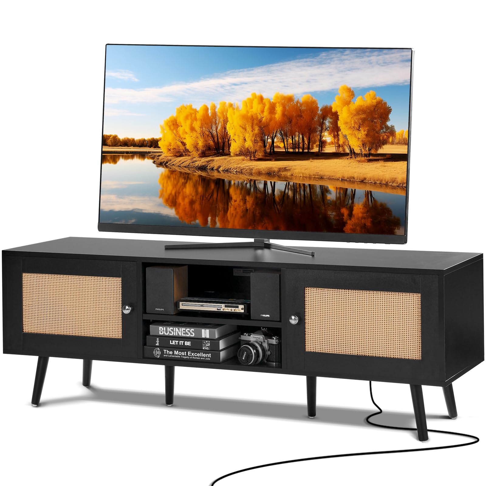 Soporte De Tv Vevor Rattan Para Tv De 65 Pulgadas Con Conector Y Puertos Usb - Venta Internacional.