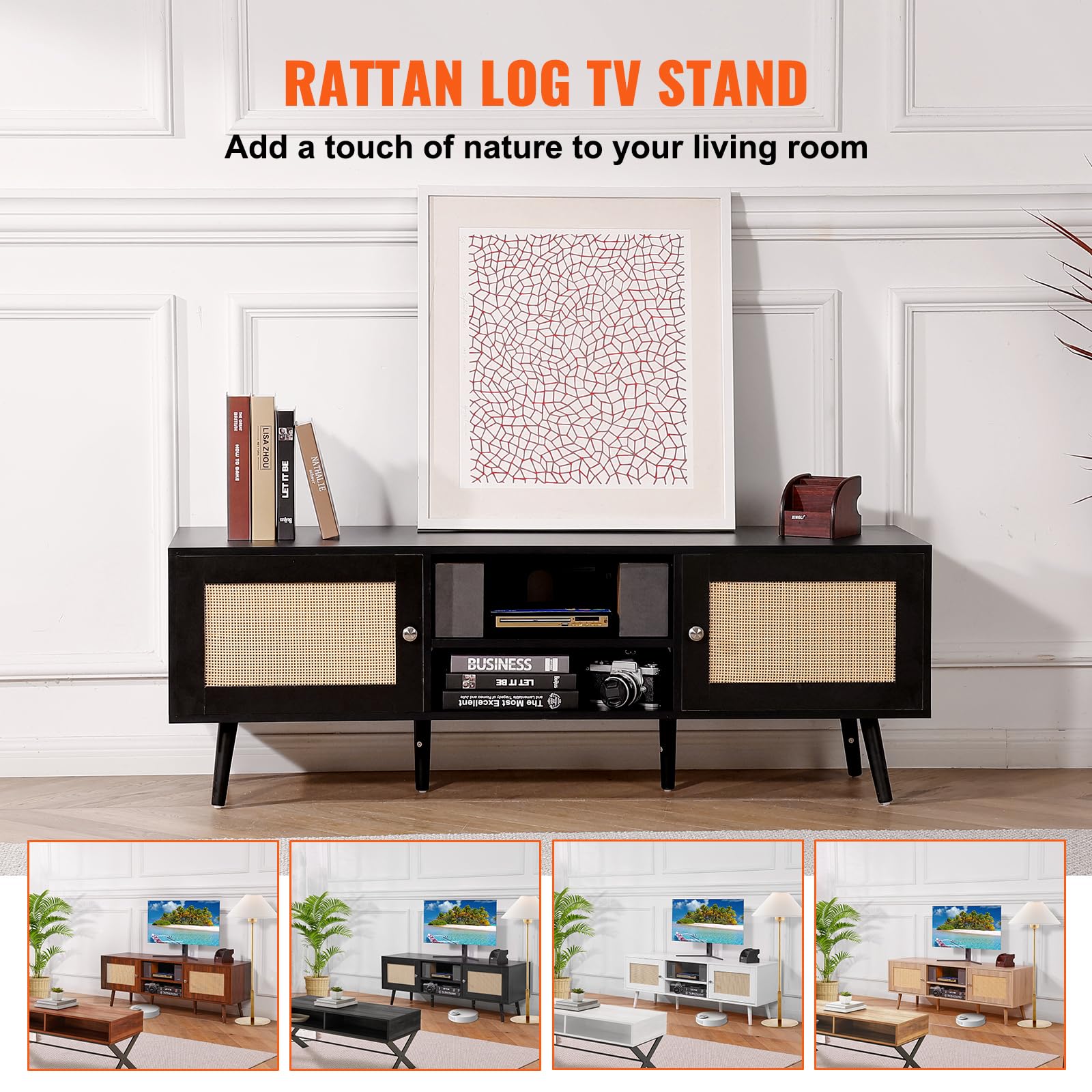 Foto 3 | Soporte De Tv Vevor Rattan Para Tv De 65 Pulgadas Con Conector Y Puertos Usb - Venta Internacional.