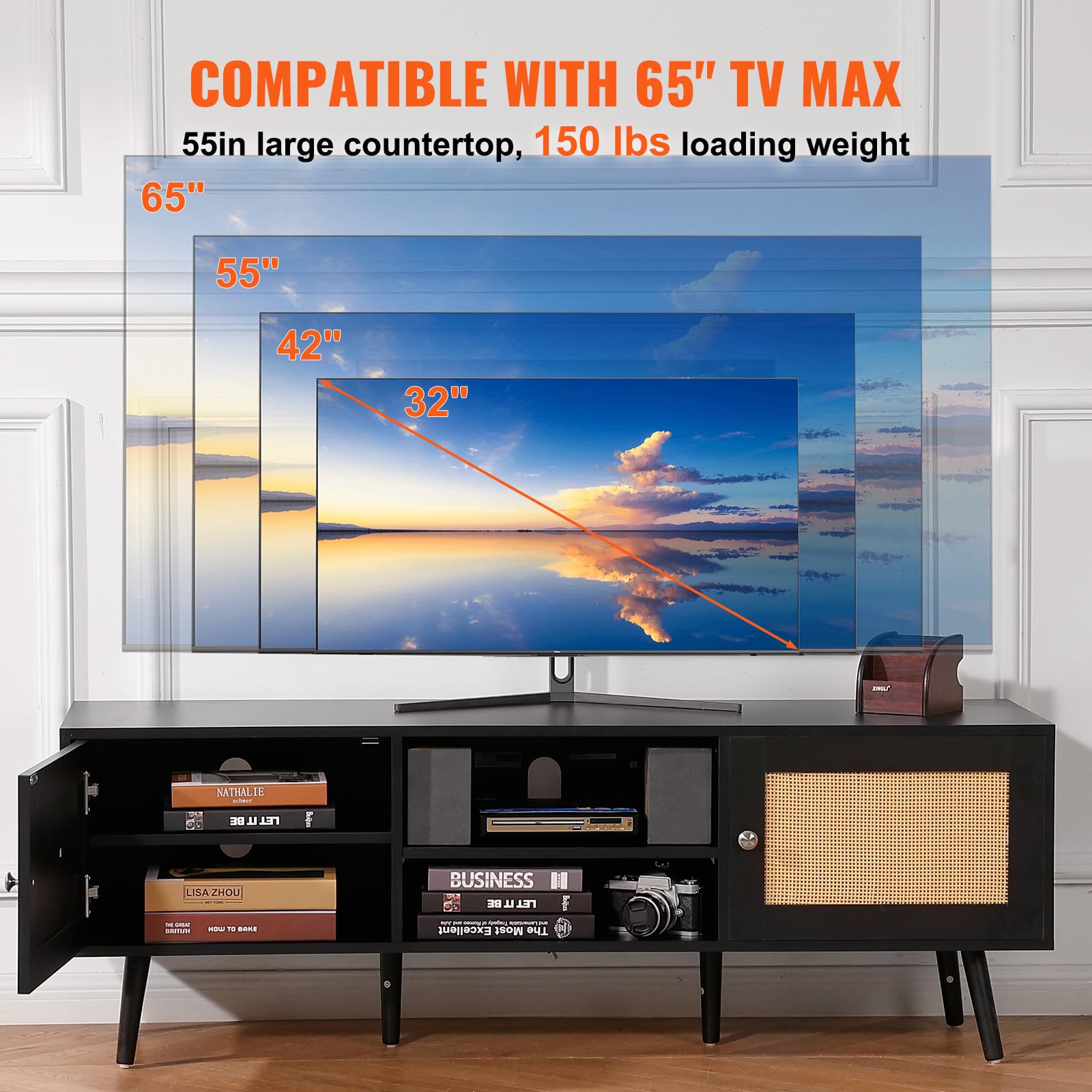 Foto 5 pulgar | Soporte De Tv Vevor Rattan Para Tv De 65 Pulgadas Con Conector Y Puertos Usb - Venta Internacional.