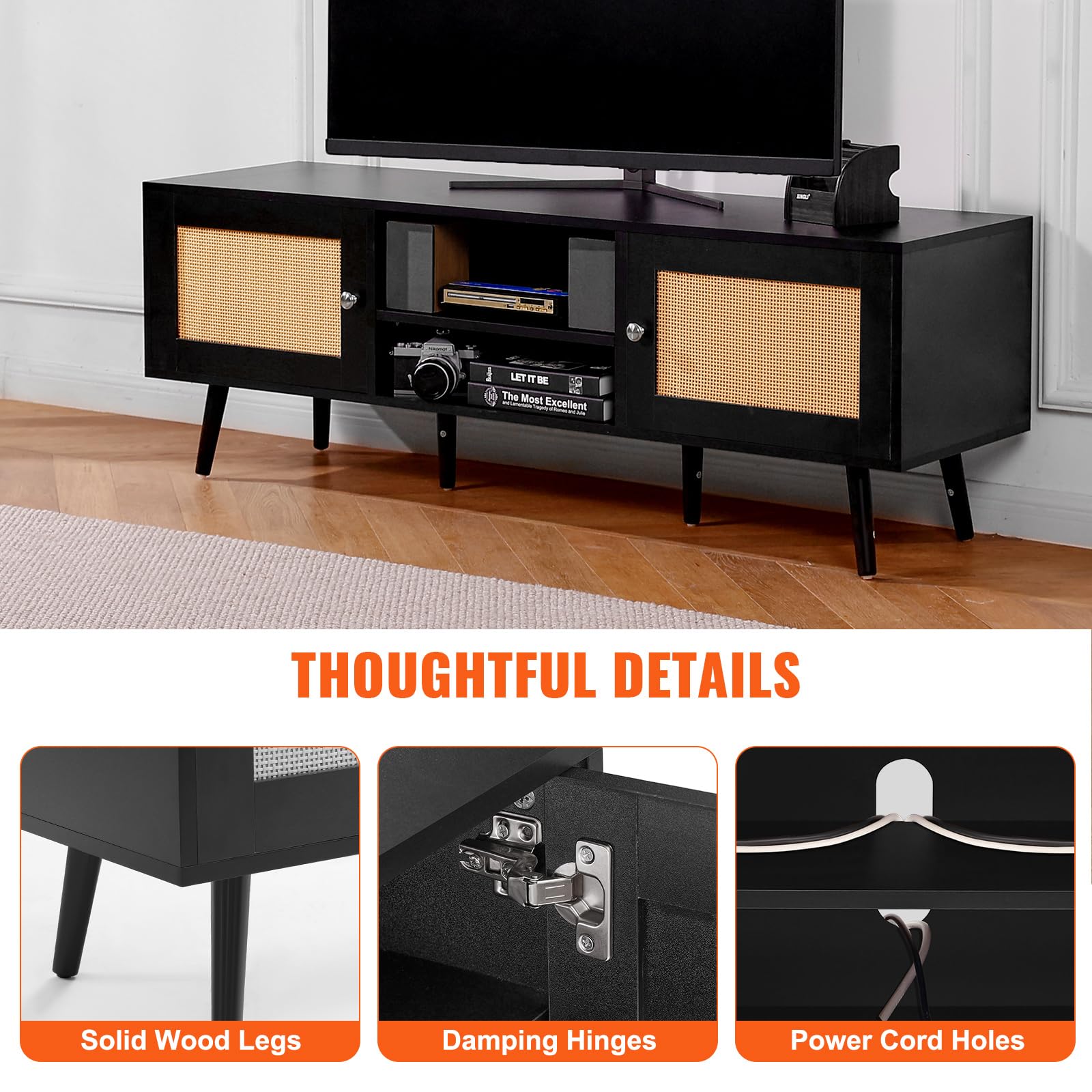 Foto 6 pulgar | Soporte De Tv Vevor Rattan Para Tv De 65 Pulgadas Con Conector Y Puertos Usb - Venta Internacional.