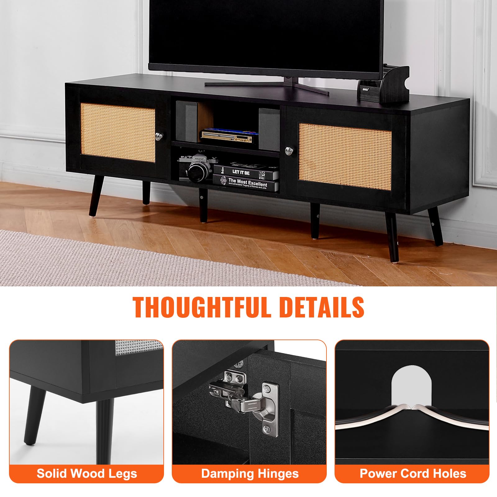 Foto 7 pulgar | Soporte De Tv Vevor Rattan Para Tv De 65 Pulgadas Con Conector Y Puertos Usb - Venta Internacional.