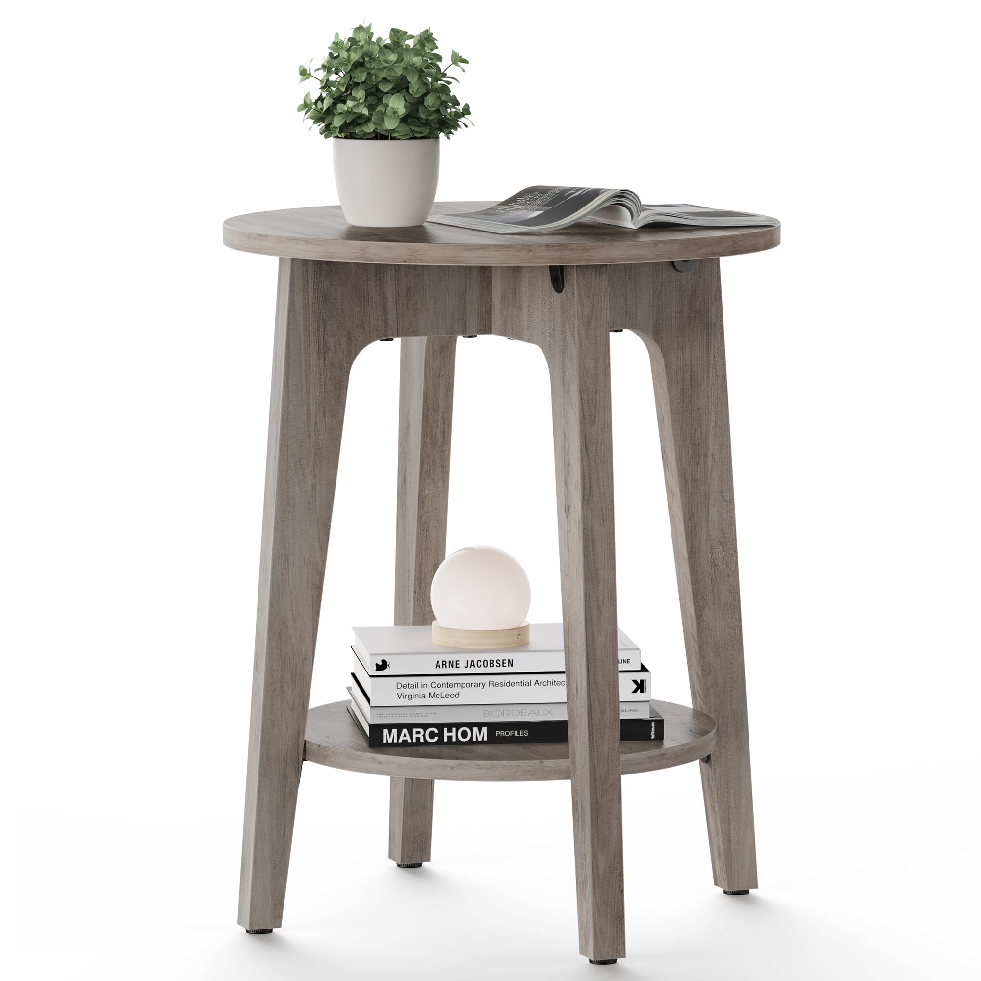 Mesa Auxiliar Vasagle Pequeña Con Extremo Redondo Y Estante Inferior Greige Ule - Venta Internacional.