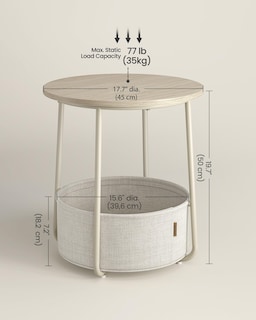 Foto 6 | Mesa Auxiliar Vasagle Redonda Pequeña Con Cesta De Tela, Color Crema - Venta Internacional.