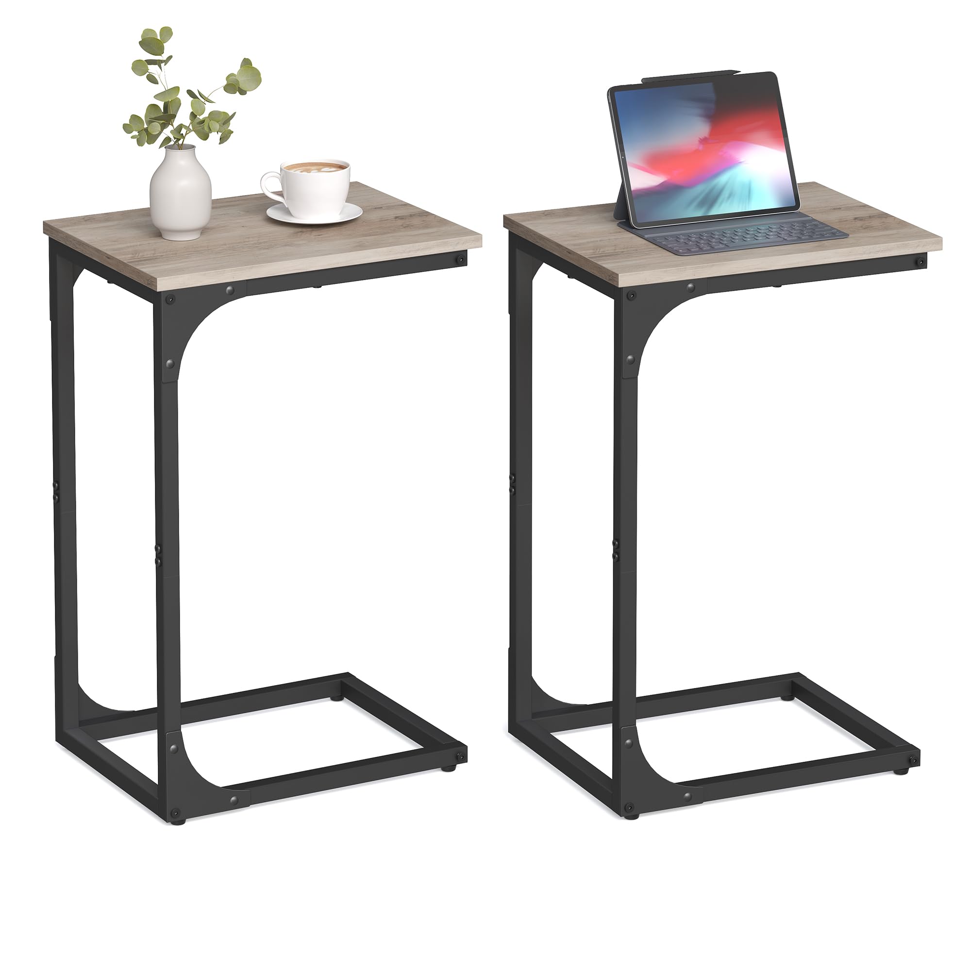 Mesa Auxiliar Vasagle En Forma De C, Color Gris Y Negro, Juego De 2 Unidades, Acero - Venta Internacional.