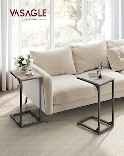 Foto 2 | Mesa Auxiliar Vasagle En Forma De C, Color Gris Y Negro, Juego De 2 Unidades, Acero - Venta Internacional.