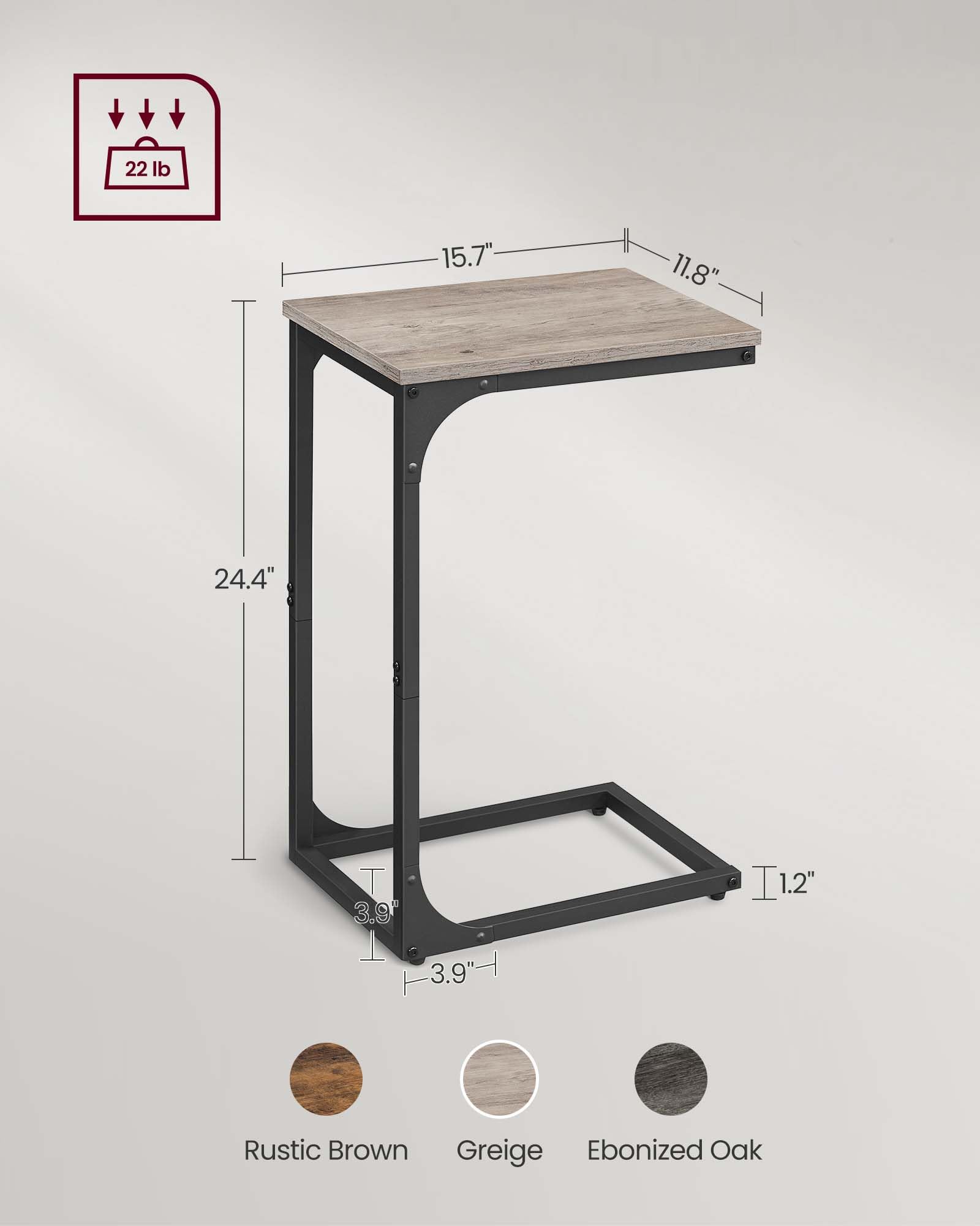 Foto 6 | Mesa Auxiliar Vasagle En Forma De C, Color Gris Y Negro, Juego De 2 Unidades, Acero - Venta Internacional.
