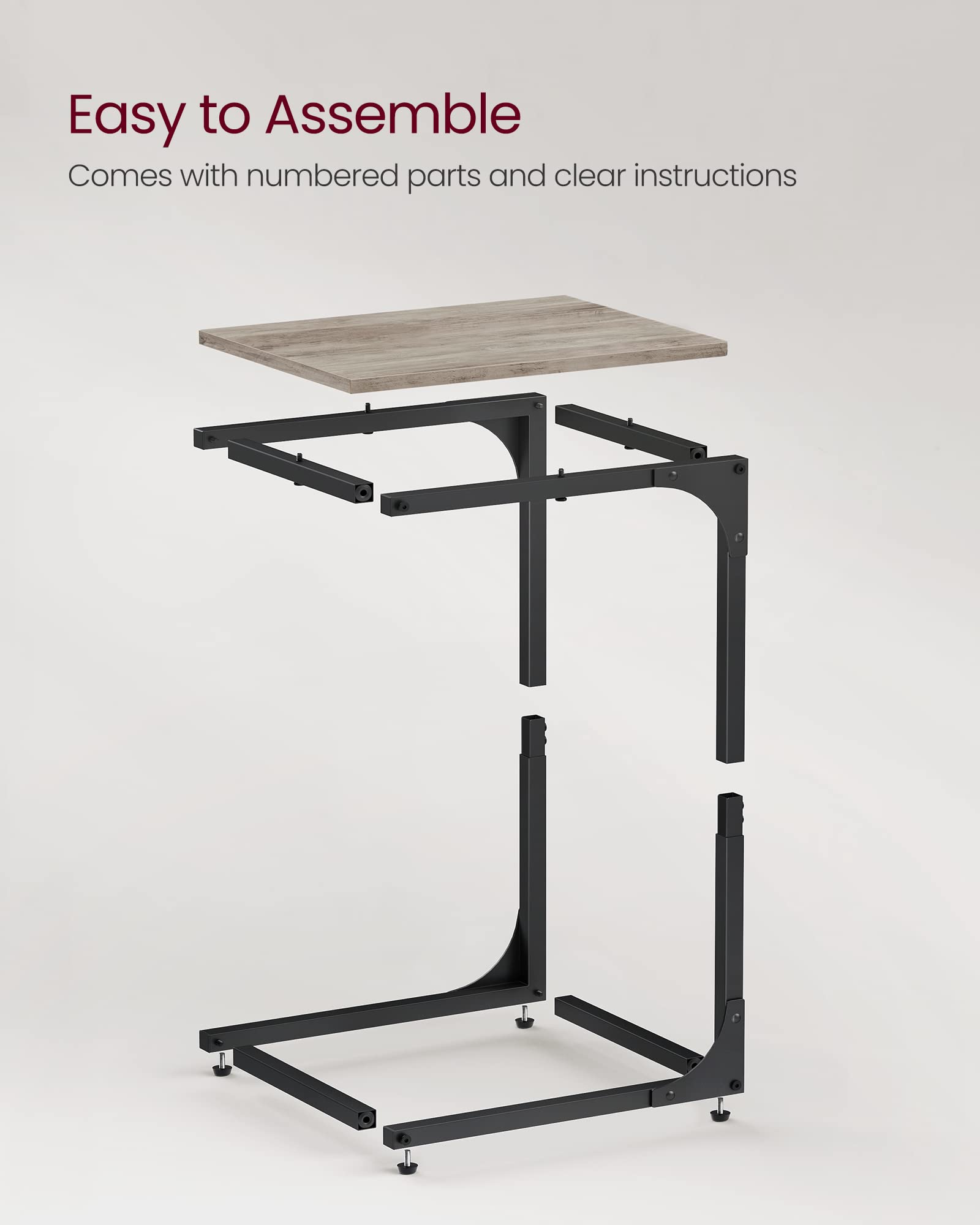 Foto 7 | Mesa Auxiliar Vasagle En Forma De C, Color Gris Y Negro, Juego De 2 Unidades, Acero - Venta Internacional.