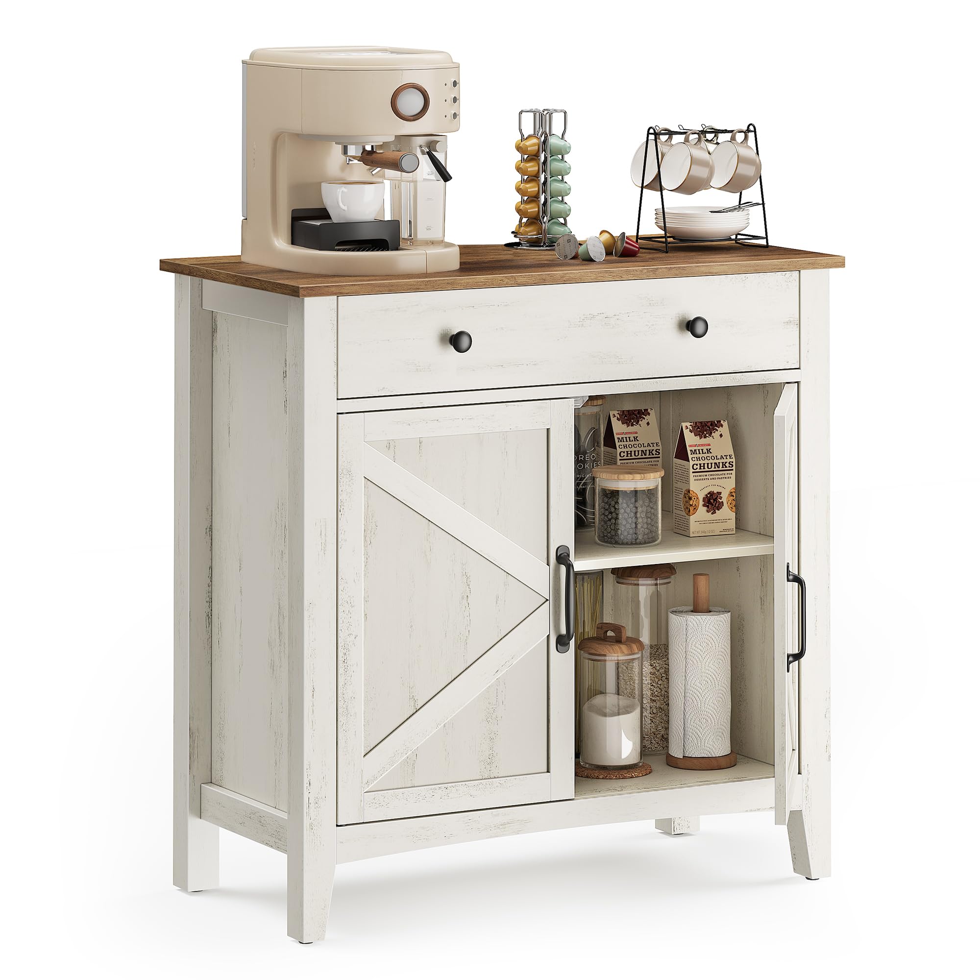 Mueble Buffet Colección Vasagle Liry Con Cajón Blanco/marrón - Venta Internacional.