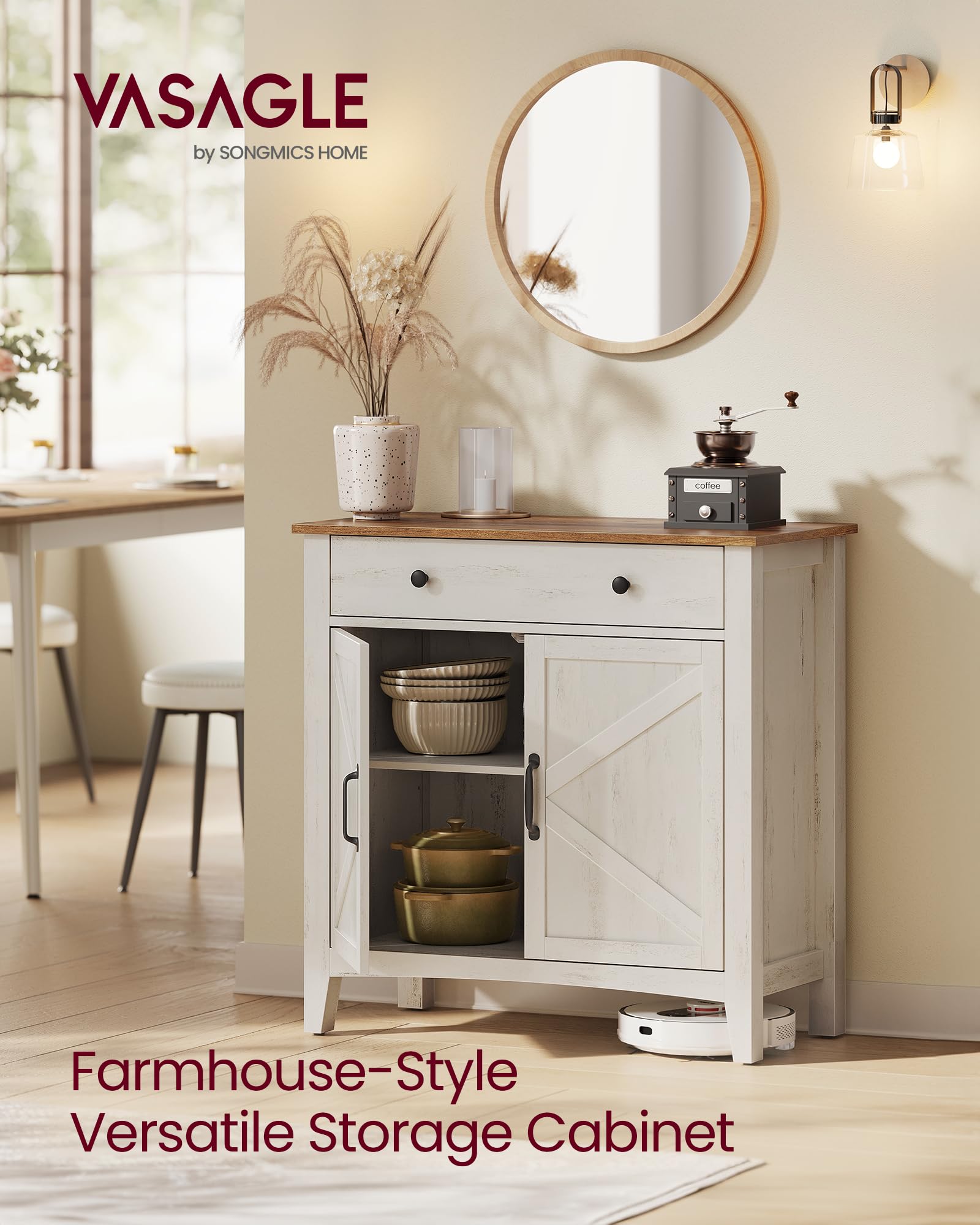 Foto 3 pulgar | Mueble Buffet Colección Vasagle Liry Con Cajón Blanco/marrón - Venta Internacional.
