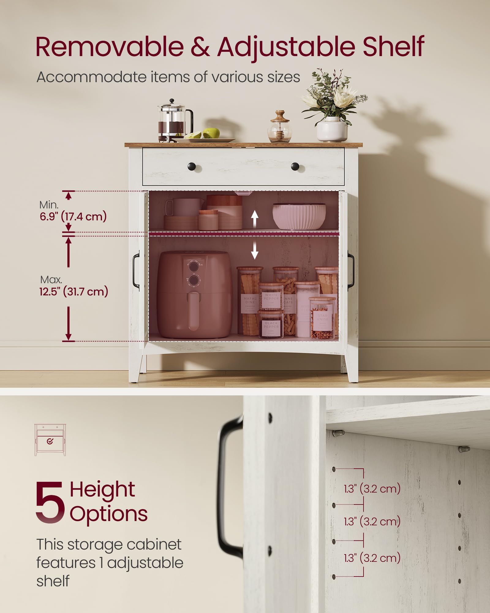 Foto 4 pulgar | Mueble Buffet Colección Vasagle Liry Con Cajón Blanco/marrón - Venta Internacional.
