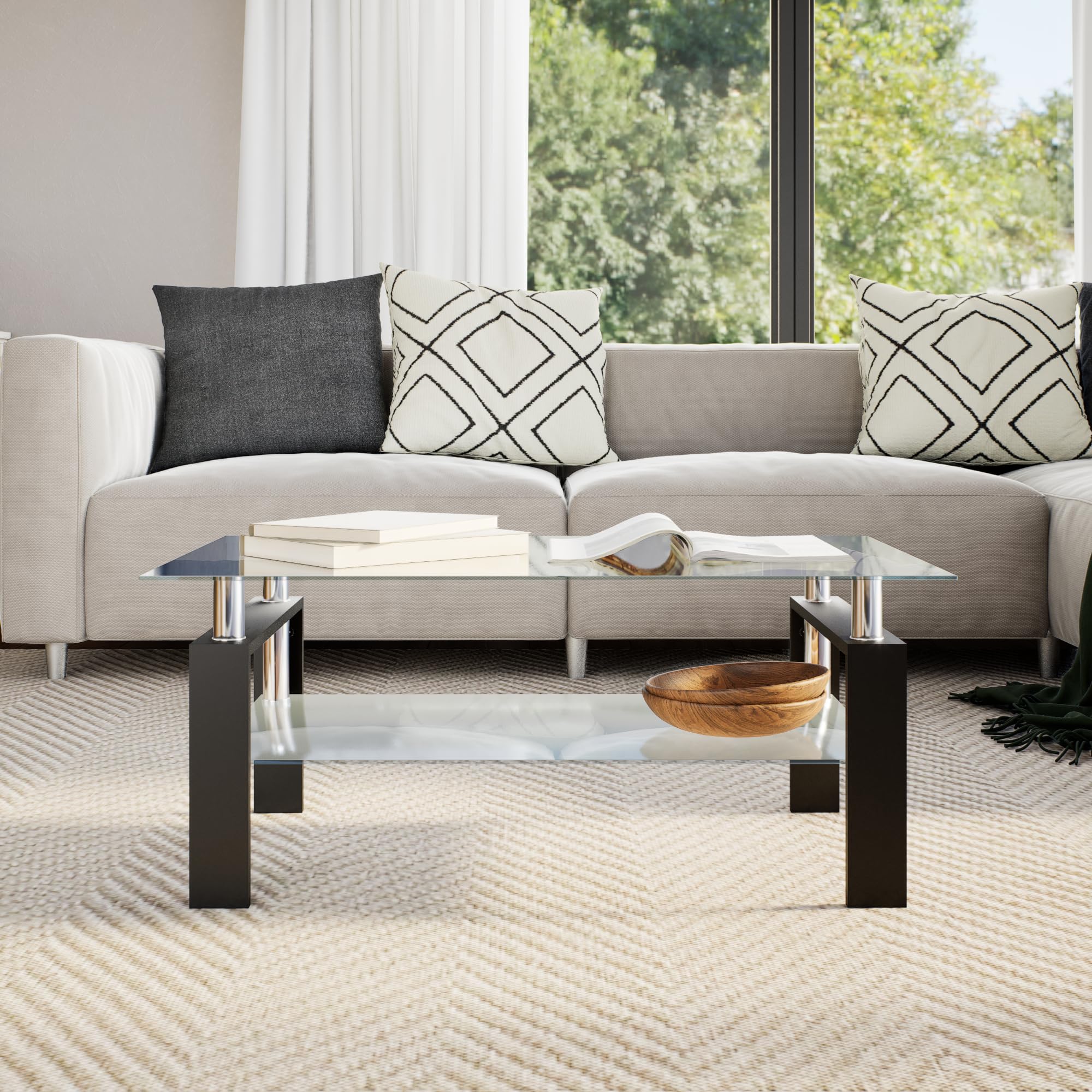 Foto 3 pulgar | Mesa De Café Vidaxl Con Marco De Melamina Gris Y Tapa De Vidrio Templado - Venta Internacional.