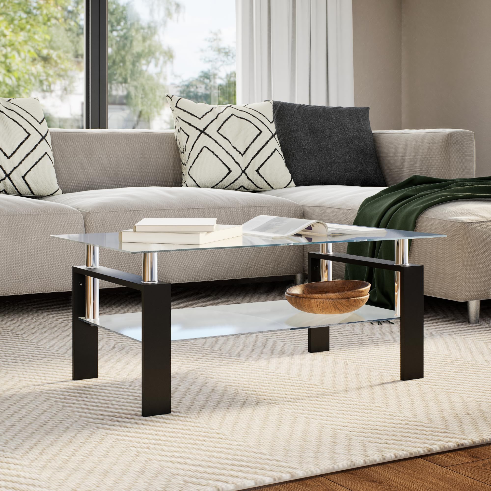 Foto 4 pulgar | Mesa De Café Vidaxl Con Marco De Melamina Gris Y Tapa De Vidrio Templado - Venta Internacional.