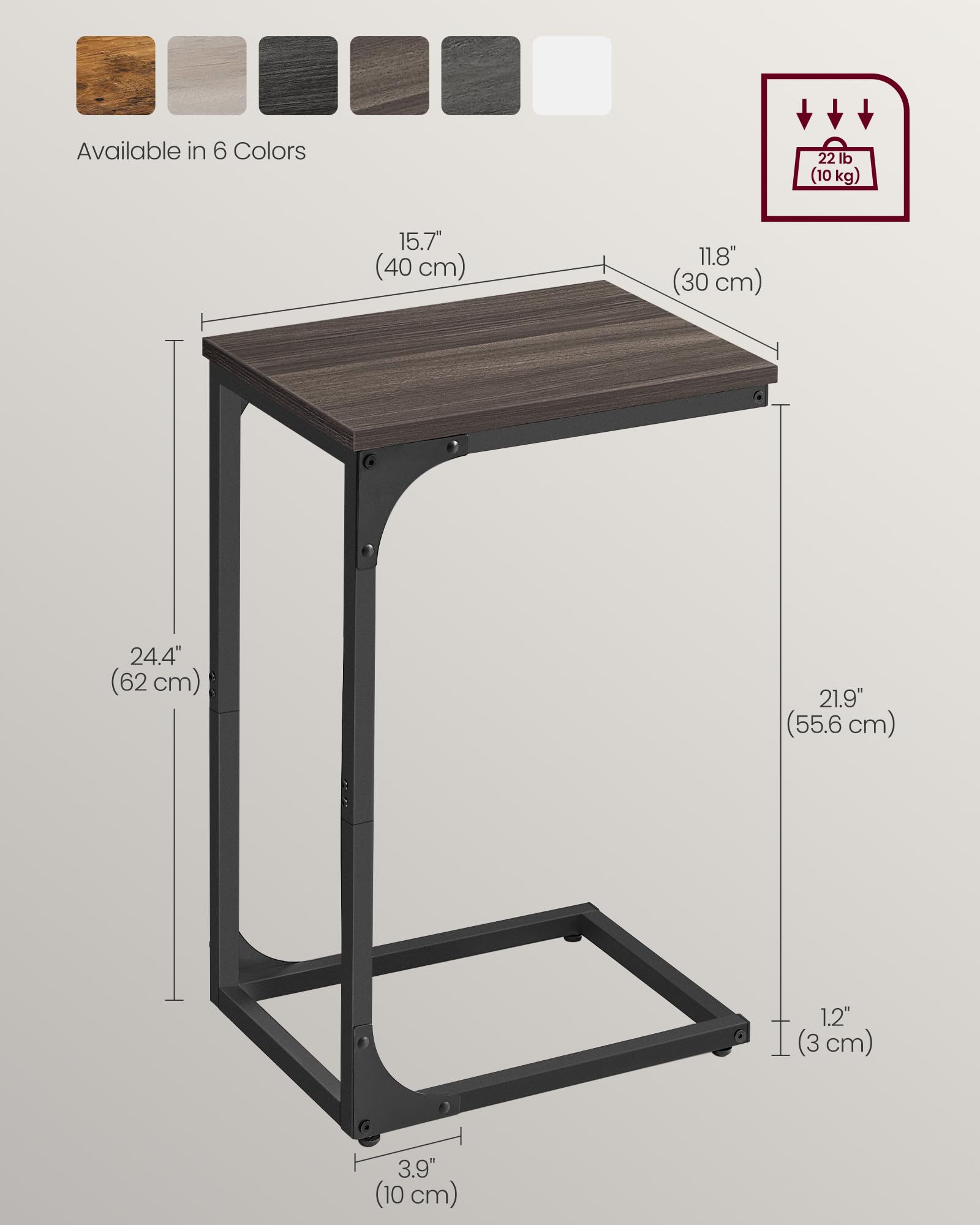 Foto 5 | Mesa Auxiliar Vasagle En Forma De C Para Sofá, Sala De Estar, Color Castaño - Venta Internacional.