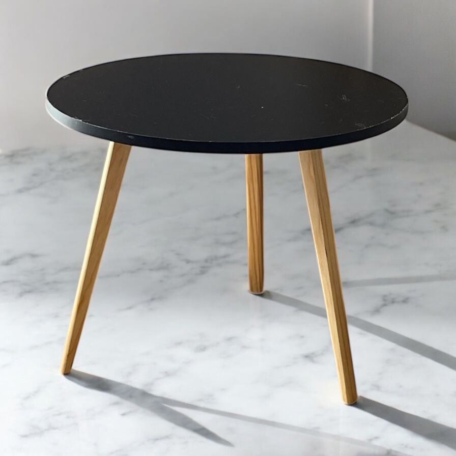 Foto 4 pulgar | Mesa Auxiliar Redonda Negra 50cm Minimalista Mdf Moderna