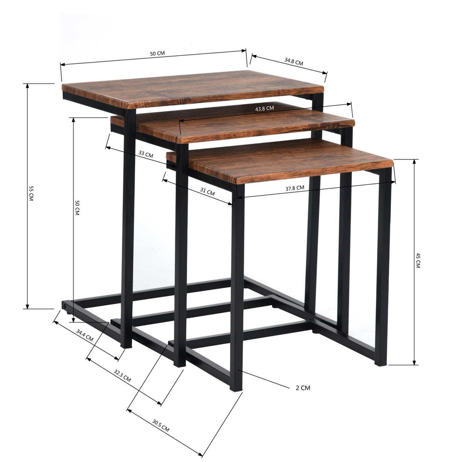 Foto 4 pulgar | Mesa De Centro Furniturer Maximo Marrón 50 X 34.8 X 55cm  43.8 X 33 X 50cm  37.8 X 31 X 45cm