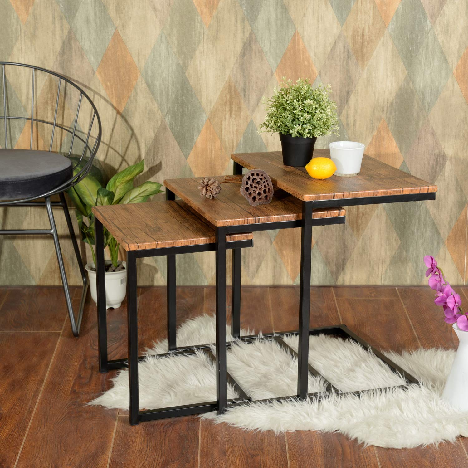 Foto 5 pulgar | Mesa De Centro Furniturer Maximo Marrón 50 X 34.8 X 55cm  43.8 X 33 X 50cm  37.8 X 31 X 45cm