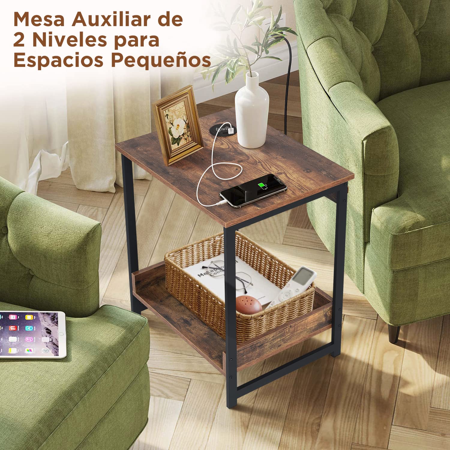Foto 4 pulgar | Mesa De Centro Furniturer Thehen Marrón 50 X 40 X 58 Cm