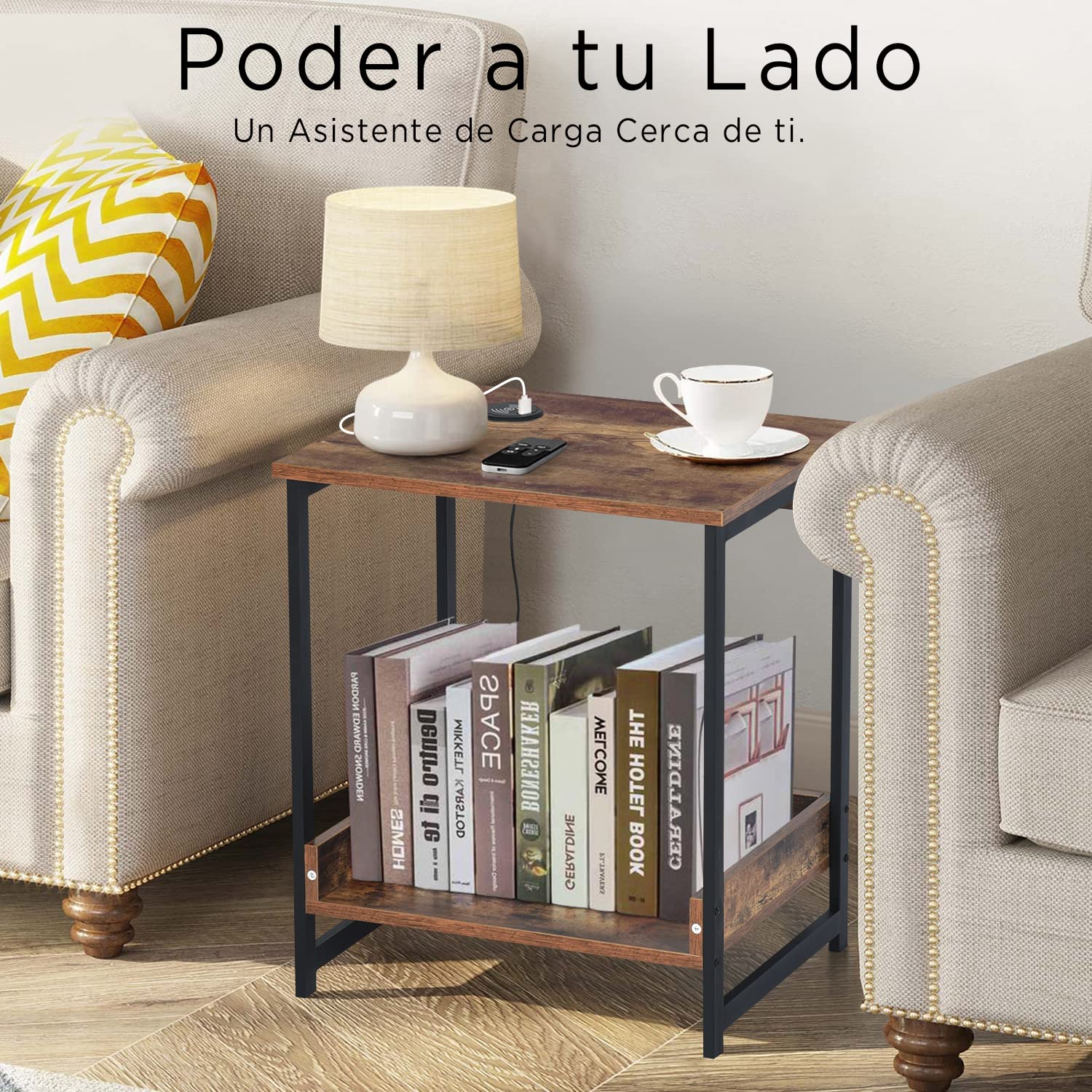 Foto 6 | Mesa De Centro Furniturer Thehen Marrón 50 X 40 X 58 Cm