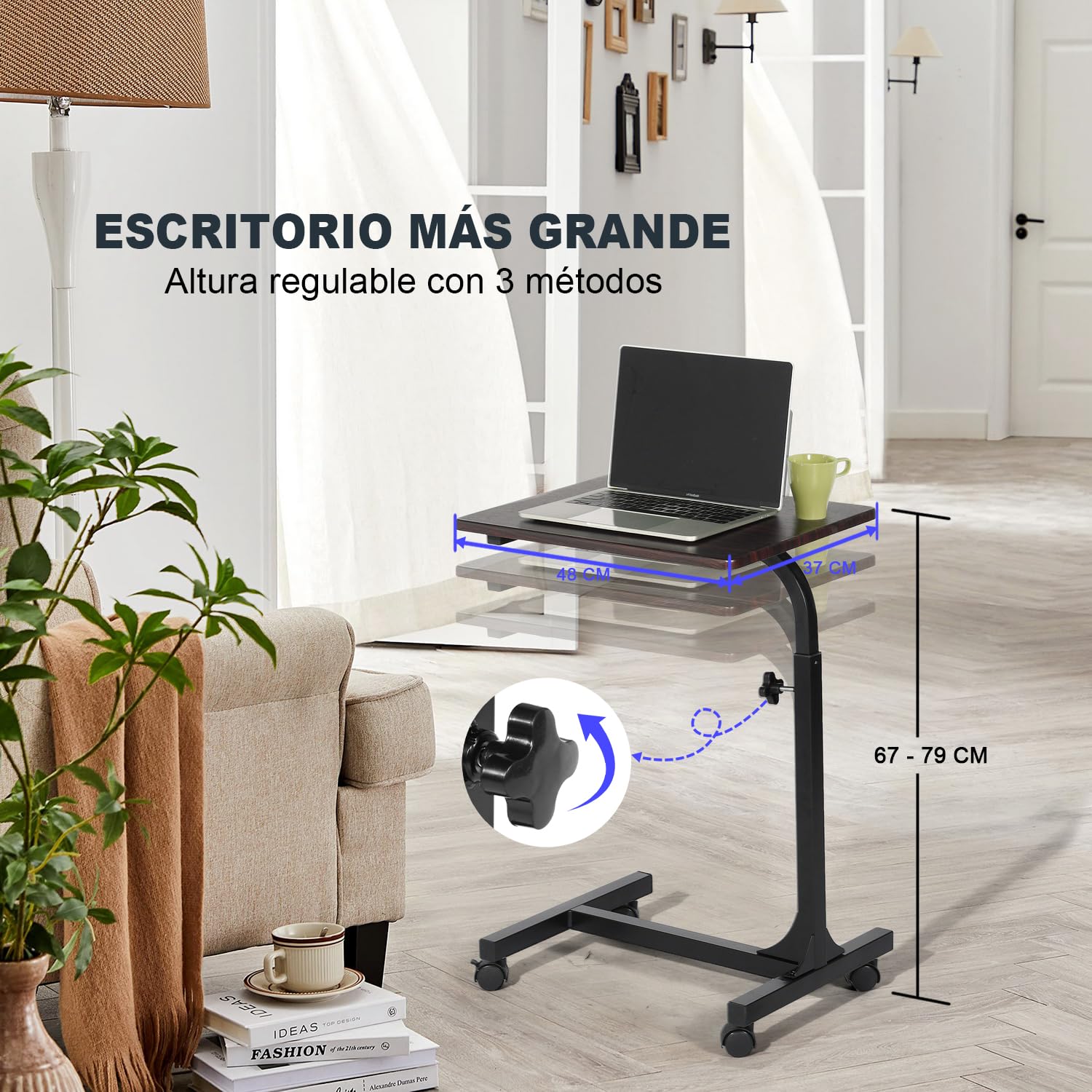 Foto 7 pulgar | Mesa Para Portátil Furniturer Bello Marrón 48 X 38 X 79 Cm