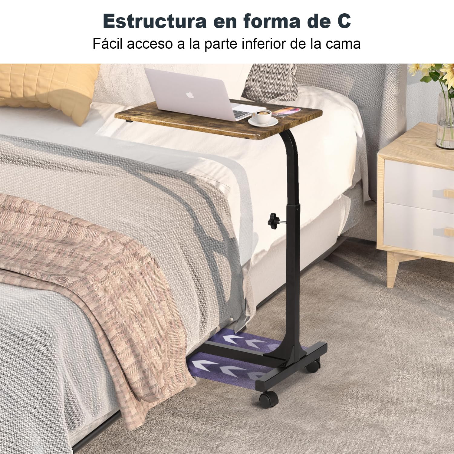 Foto 5 pulgar | Mesa Para Portátil Furniturer Bello Marrón 48 X 38 X 67-79 Cm