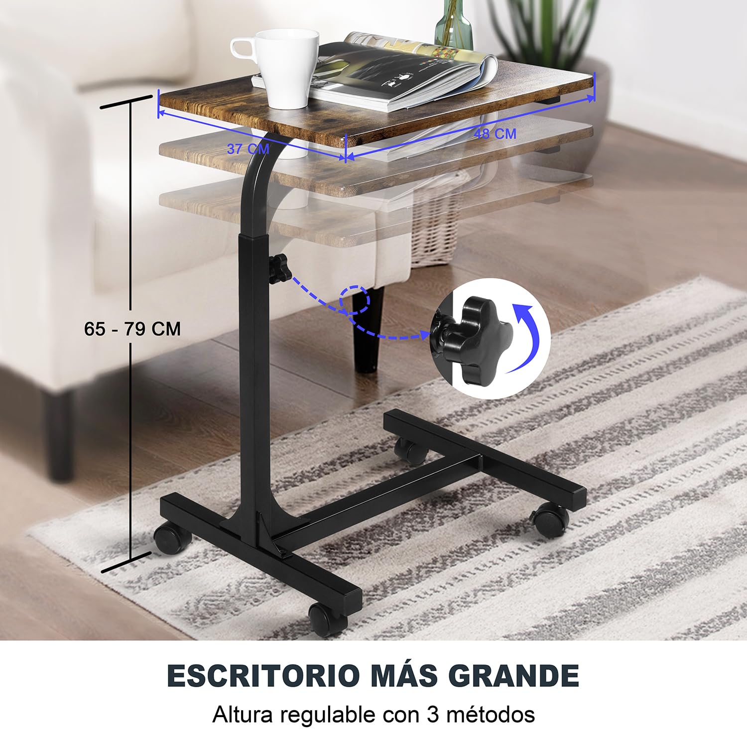 Foto 7 pulgar | Mesa Para Portátil Furniturer Bello Marrón 48 X 38 X 67-79 Cm