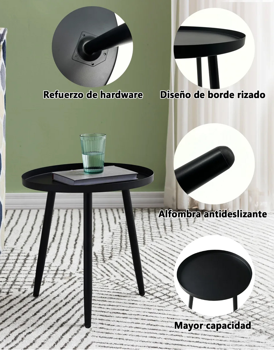 Foto 7 pulgar | Mesas De Café Auxiliares De Hierro Para Sala De Estar Negro