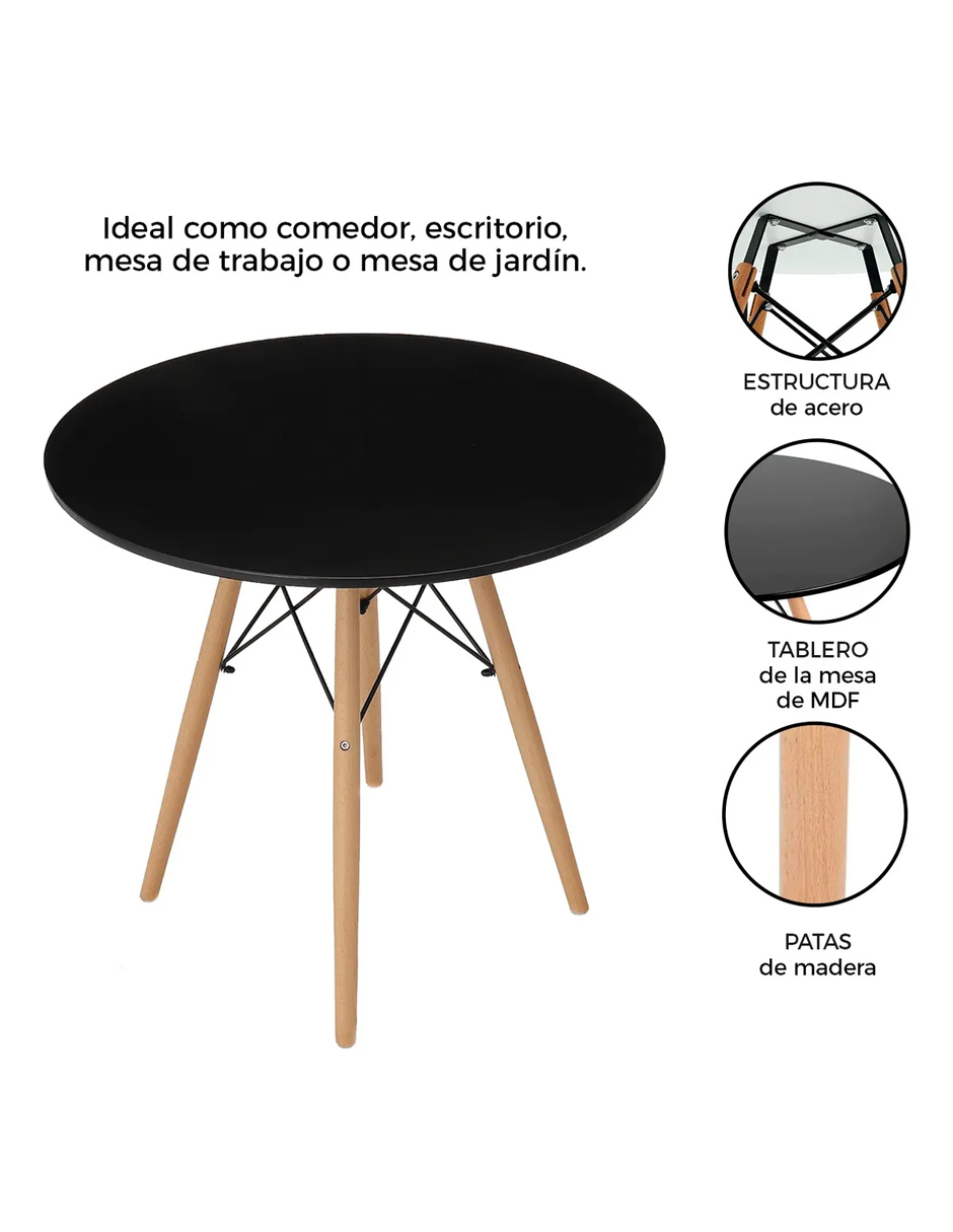 Foto 8 pulgar | Mesa Comedor Desayunador Redonda Minimalista 60cm Color Negro