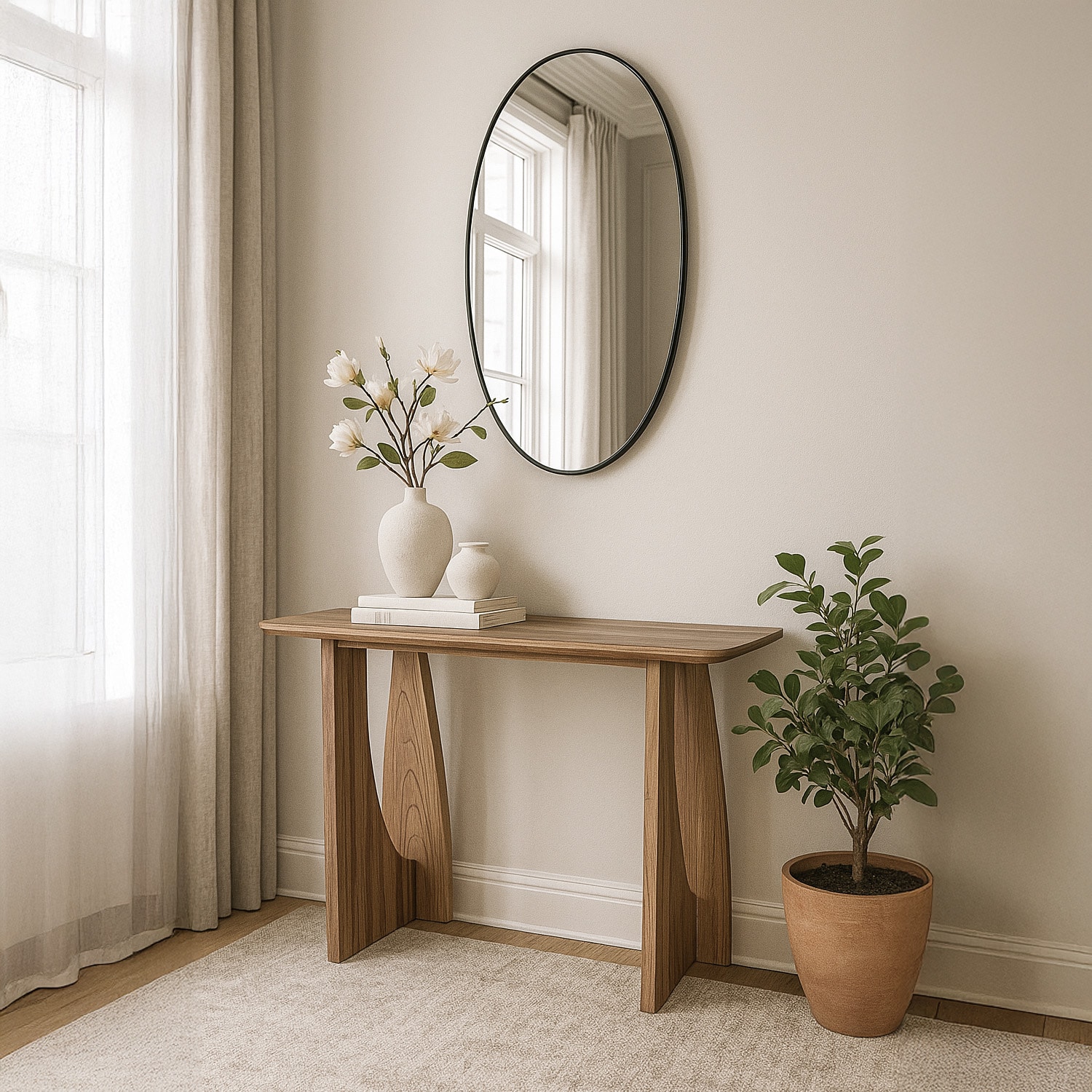 Consola Con Doble Base Curva Y Cubierta De Madera Veteada – Bossa Reni $3,999