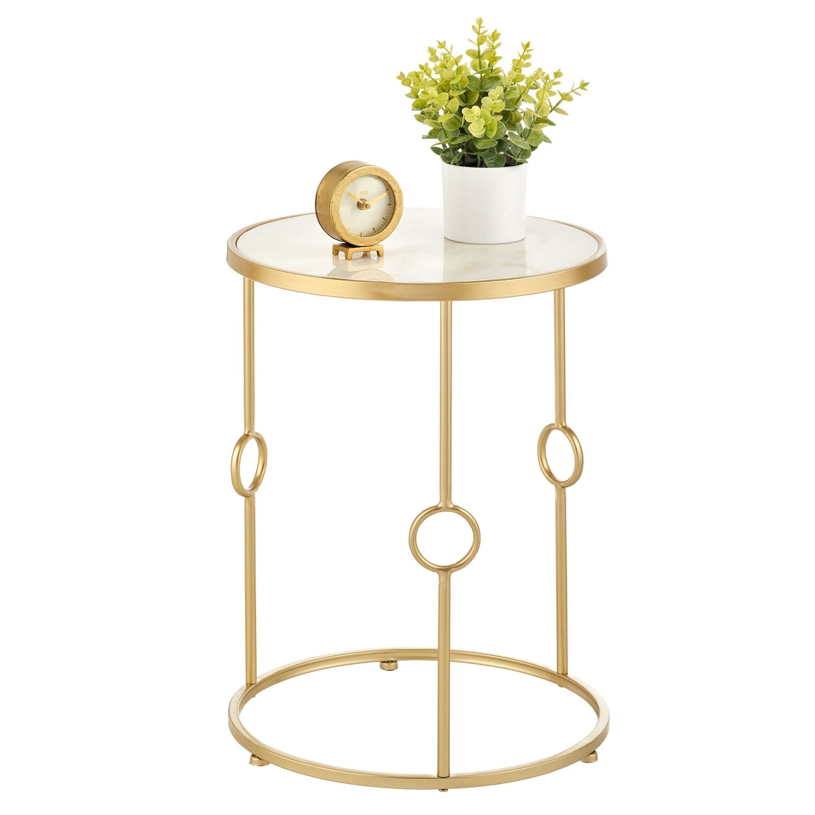 Mesa Lateral/auxiliar Con Diseño Redondo De Metal Con Patas Decorativas De Latón/mármol - Venta Internacional.