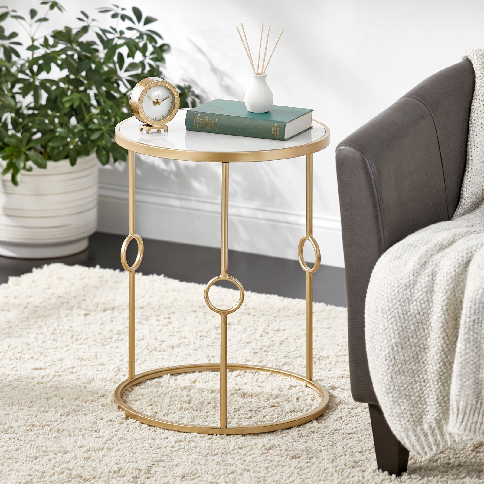 Foto 5 | Mesa Lateral/auxiliar Con Diseño Redondo De Metal Con Patas Decorativas De Latón/mármol - Venta Internacional.