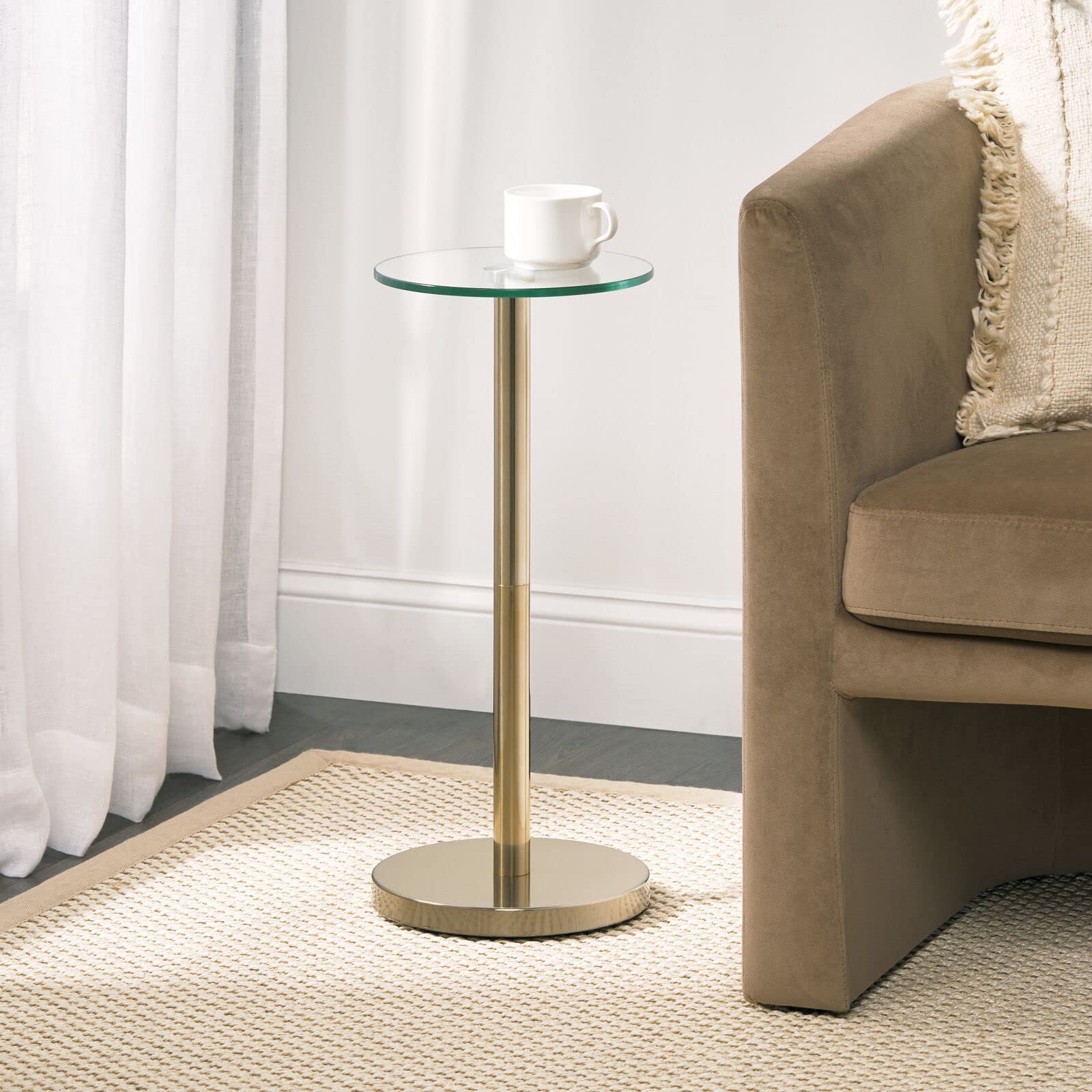 Foto 5 | Mesa Lateral Y Auxiliar Para Bebidas Con Diseño En M  Tapa De Cristal  Pequeña Y Moderna  9 Pulgadas - Venta Intern