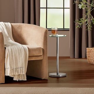 Foto 2 | Mesita De Noche Con Tapa De Cristal De Diseño Auxiliar Transparente Y Cromada - Venta Internacional.