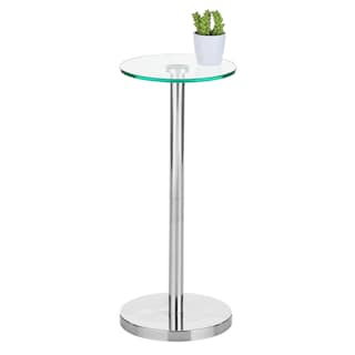 Foto 6 | Mesita De Noche Con Tapa De Cristal De Diseño Auxiliar Transparente Y Cromada - Venta Internacional.