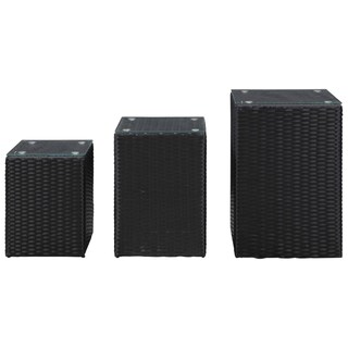 Foto 2 | Mesas Auxiliares Vidaxl 3 Unidades Con Tapa De Cristal Poliratán Negro - Venta Internacional.