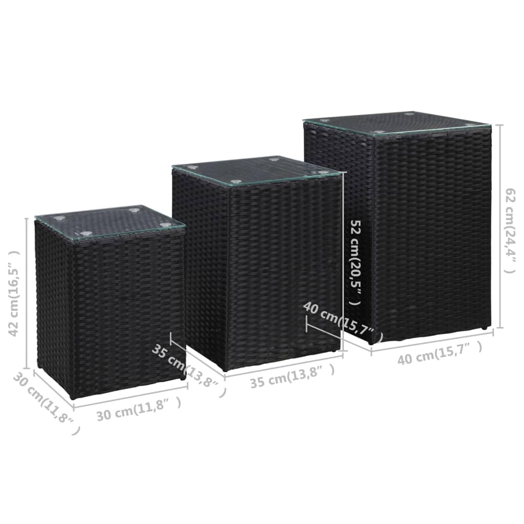 Foto 7 pulgar | Mesas Auxiliares Vidaxl  3 Unidades Con Tapa De Cristal  Poliratán Negro - Venta Internacional.