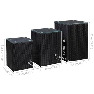 Foto 6 | Mesas Auxiliares Vidaxl 3 Unidades Con Tapa De Cristal Poliratán Negro - Venta Internacional.