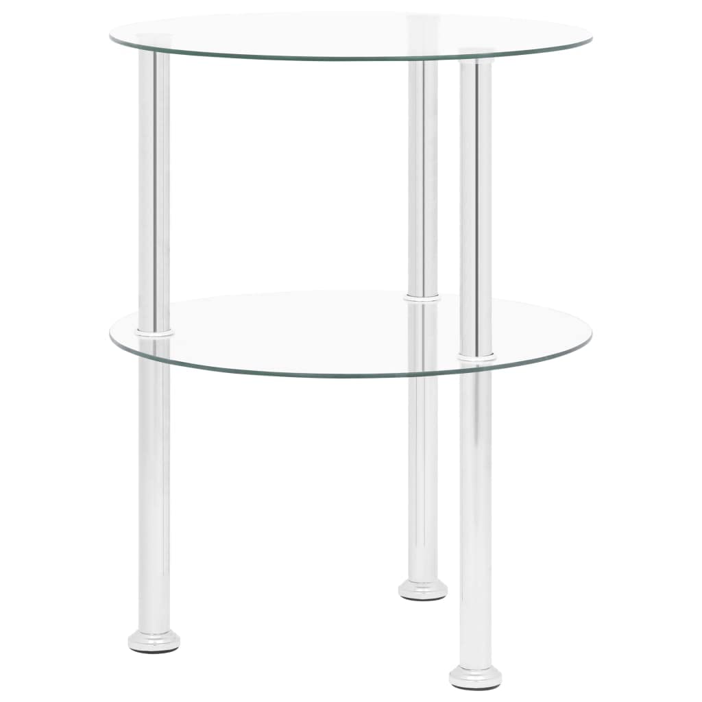 Mesa Auxiliar Vidaxl Modern De 2 Niveles De Vidrio Transparente Con Acero - Venta Internacional.