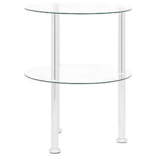 Foto 2 | Mesa Auxiliar Vidaxl Modern De 2 Niveles De Vidrio Transparente Con Acero - Venta Internacional.