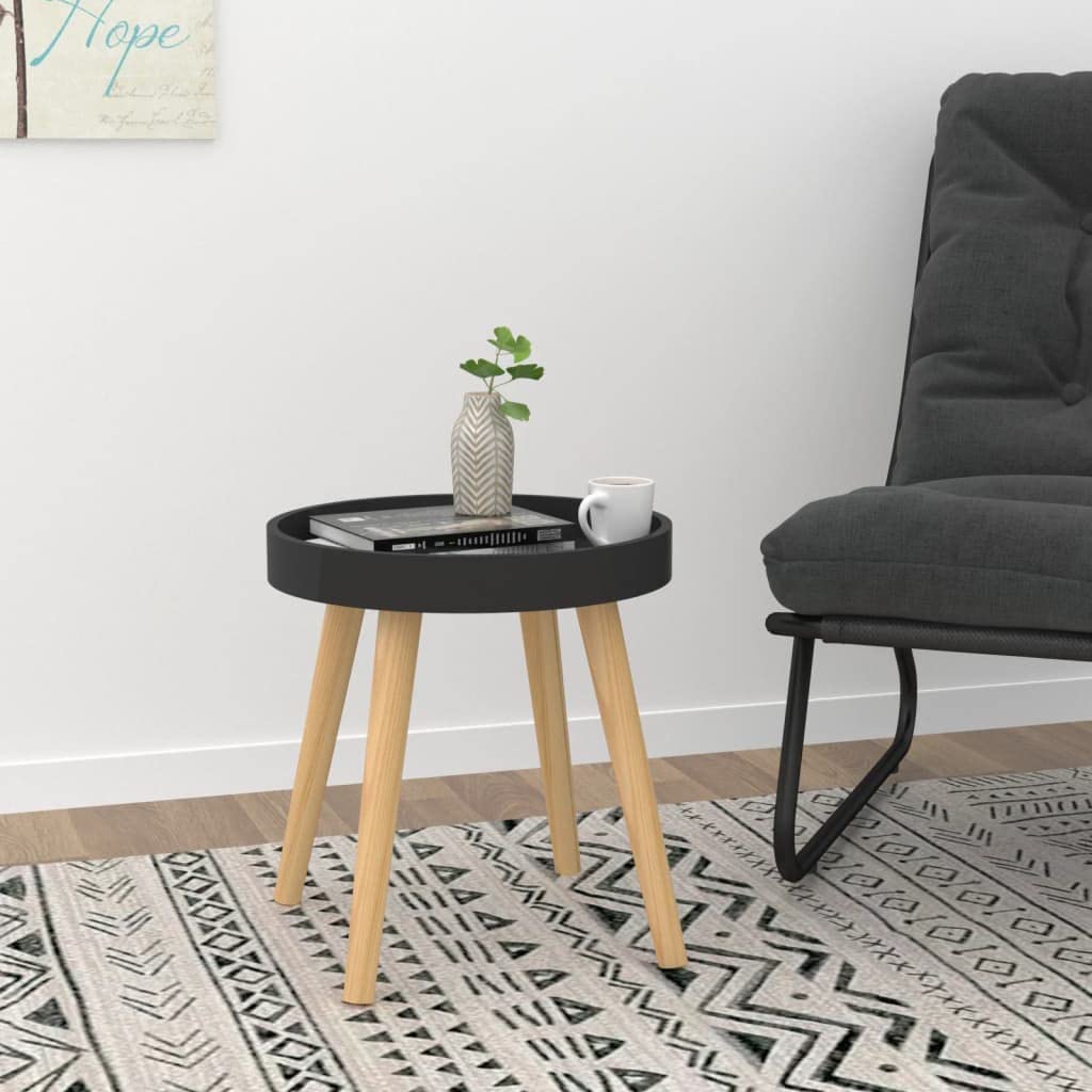 Foto 2 | Mesa Auxiliar Vidaxl Con Extremo Redondo Y Patas De Madera De Pino Negro - Venta Internacional.