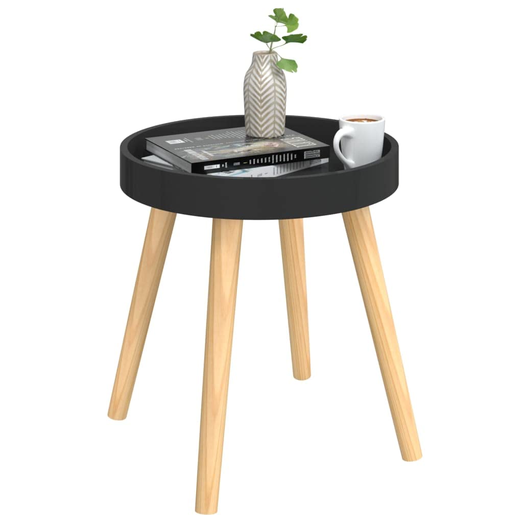 Foto 3 | Mesa Auxiliar Vidaxl Con Extremo Redondo Y Patas De Madera De Pino Negro - Venta Internacional.