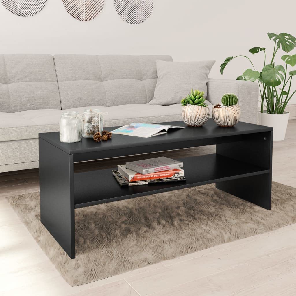 Mesa De Café Vidaxl De Aglomerado Negro Con Estante 100x40x40 Cm - Venta Internacional.