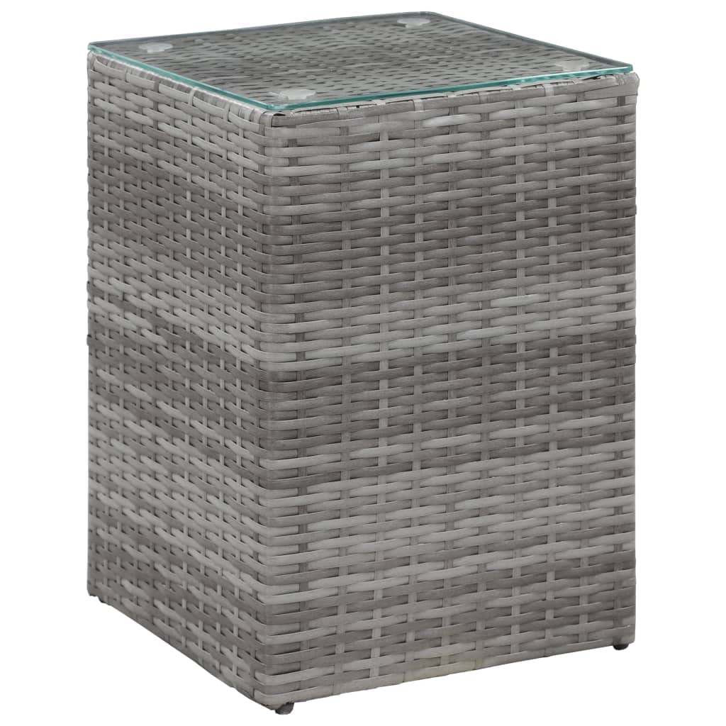 Mesa Auxiliar Vidaxl De Poliratán Gris Con Tapa De Cristal Y Marco De Metal - Venta Internacional.